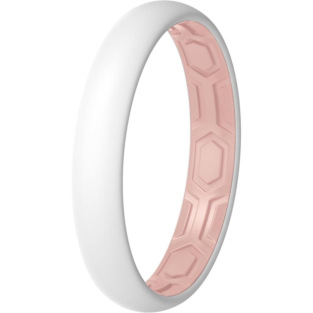 imageThunderFit Silicone Rings for Him and Her Rubber Wedding Engagement Bands Unisex 2mm Thick in 4mm ampamp 8mm Widths Variety Multipack 147Pack P White  Dusty Rose