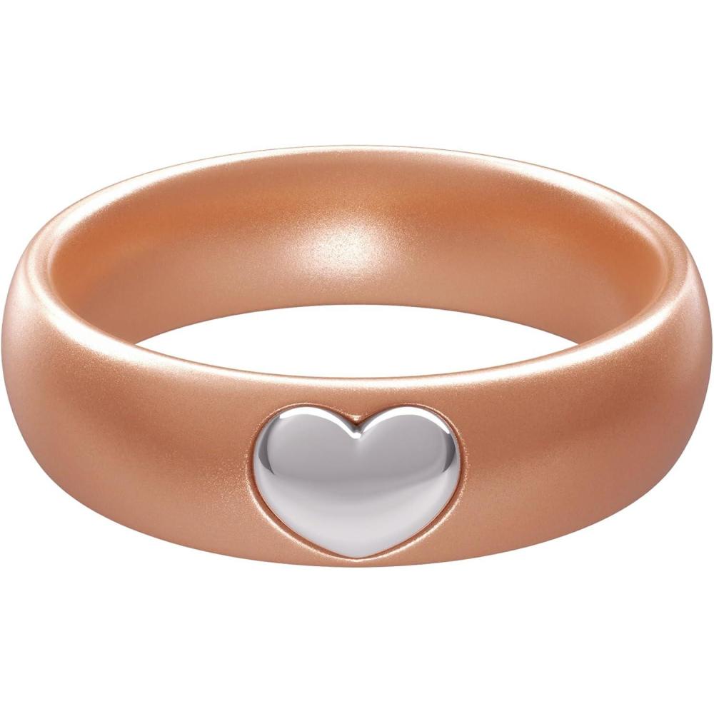 imageThunderFit Silicone Rings for Women Silicone Wedding Band with 14K Gold Plated Heart Charm 55 mm Wide 2mm ThickRose Gold E  White Gold