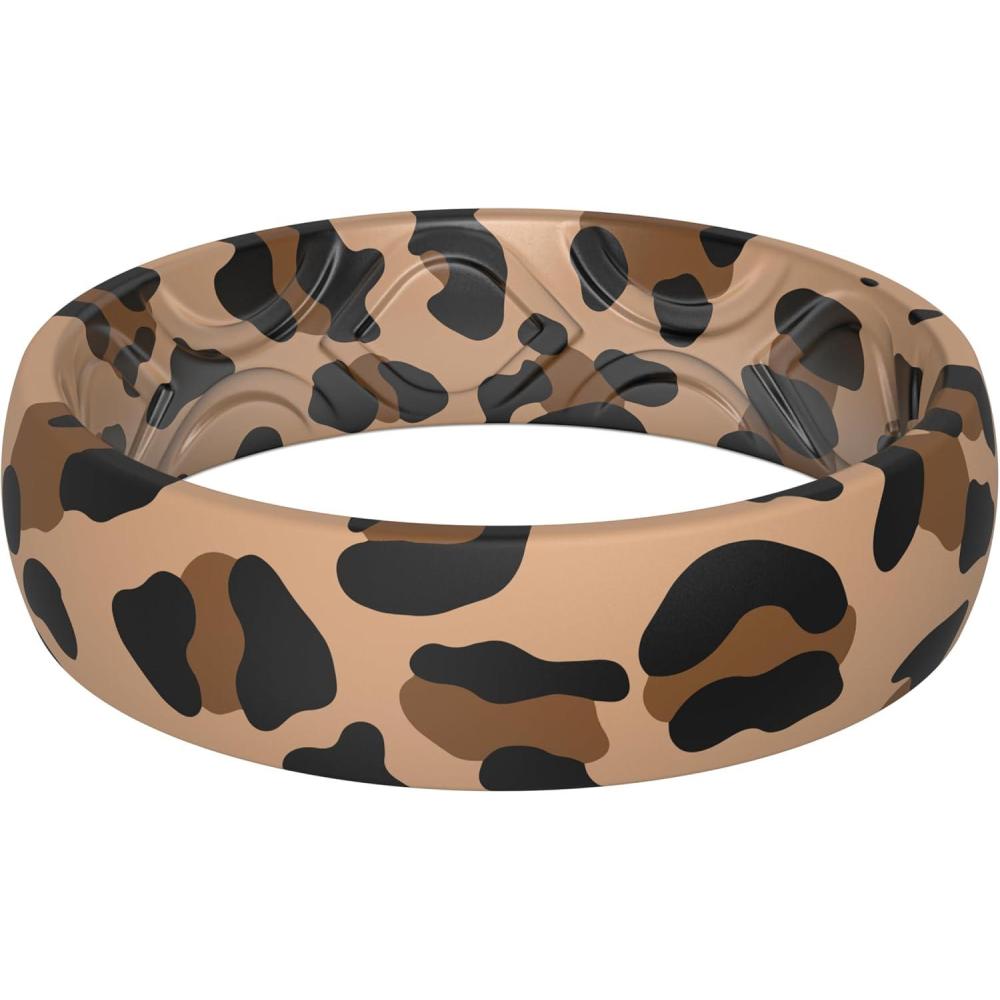 imageThunderFit Silicone Wedding Bands for Women Breathable Printed Design Rubber Engagement Rings 55mm Wide 18mm Thick  1 PackPack C Brown Leopard