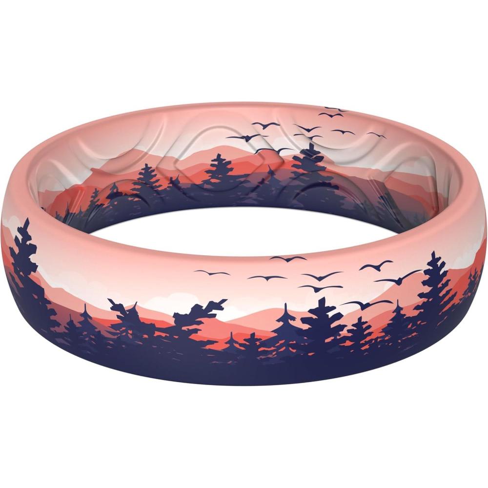 imageThunderFit Silicone Wedding Bands for Women Breathable Printed Design Rubber Engagement Rings 55mm Wide 18mm Thick  1 PackPack D Mountain Landscape