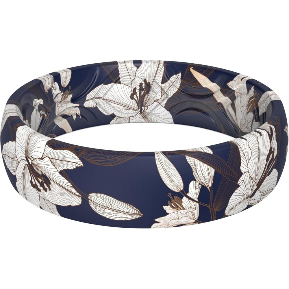 imageThunderFit Silicone Wedding Bands for Women Breathable Printed Design Rubber Engagement Rings 55mm Wide 18mm Thick  1 PackPack E Lily Flowers