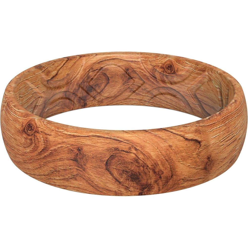 imageThunderFit Silicone Wedding Bands for Women Breathable Printed Design Rubber Engagement Rings 55mm Wide 18mm Thick  1 PackPack G Wood