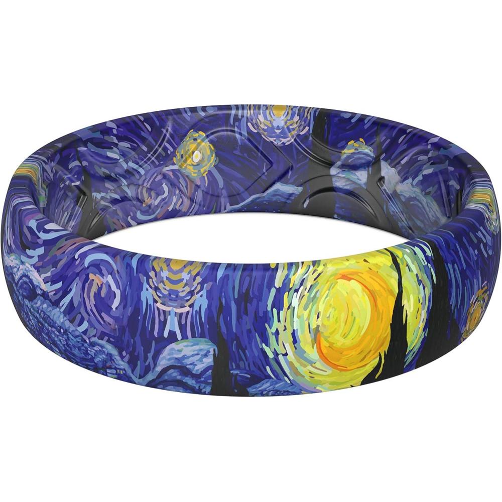 imageThunderFit Silicone Wedding Bands for Women Breathable Printed Design Rubber Engagement Rings 55mm Wide 18mm Thick  1 PackPack H Starry Night