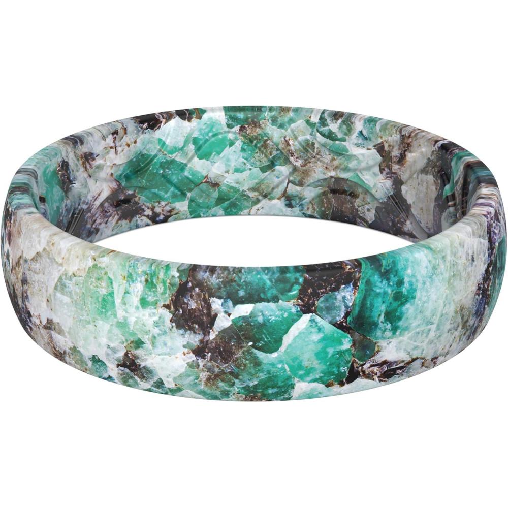 imageThunderFit Silicone Wedding Bands for Women Breathable Printed Design Rubber Engagement Rings 55mm Wide 18mm Thick  1 PackPack L Mica Stone