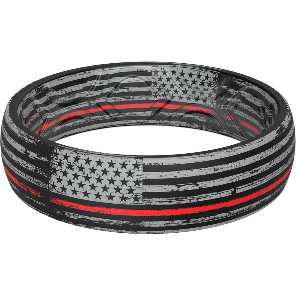 imageThunderFit Silicone Wedding Bands for Women Breathable Printed Design Rubber Engagement Rings 55mm Wide 18mm Thick  1 PackPack T US Flag Red Line Grunge