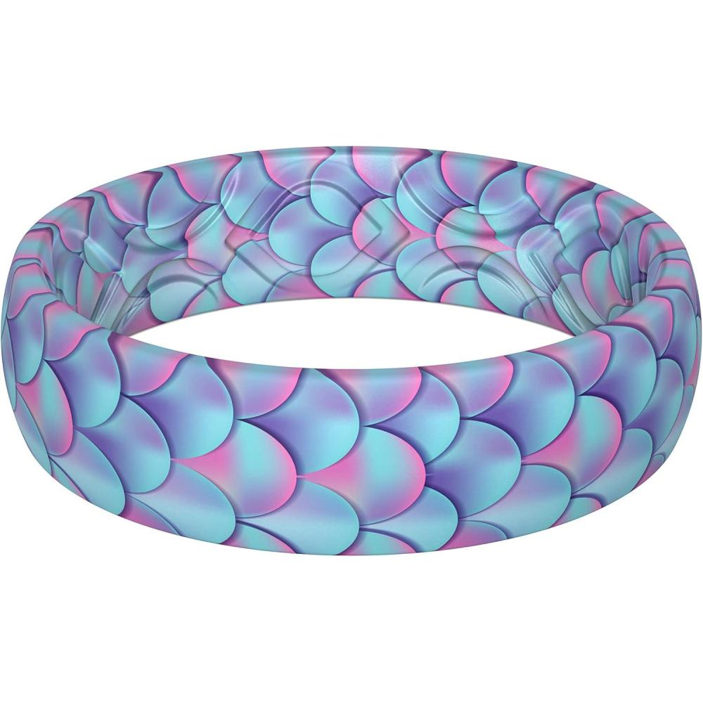 imageThunderFit Silicone Wedding Bands for Women Breathable Printed Design Rubber Engagement Rings 55mm Wide 18mm Thick  1 PackPack U Mermaid 1