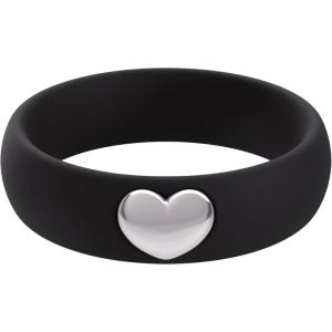 imageThunderFit Silicone Rings for Women Silicone Wedding Band with 14K Gold Plated Heart Charm 55 mm Wide 2mm ThickBlack  White Gold