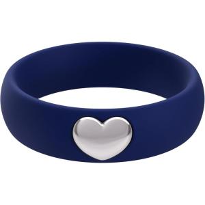 imageThunderFit Silicone Rings for Women Silicone Wedding Band with 14K Gold Plated Heart Charm 55 mm Wide 2mm ThickDark Blue B  White Gold