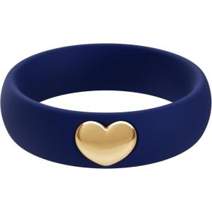 imageThunderFit Silicone Rings for Women Silicone Wedding Band with 14K Gold Plated Heart Charm 55 mm Wide 2mm ThickDark Blue B  Yellow Gold