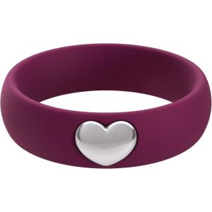 imageThunderFit Silicone Rings for Women Silicone Wedding Band with 14K Gold Plated Heart Charm 55 mm Wide 2mm ThickDark Purple  White Gold