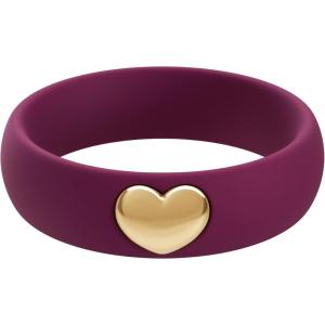 imageThunderFit Silicone Rings for Women Silicone Wedding Band with 14K Gold Plated Heart Charm 55 mm Wide 2mm ThickDark Purple  Yellow Gold