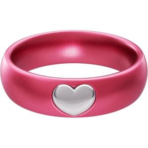 imageThunderFit Silicone Rings for Women Silicone Wedding Band with 14K Gold Plated Heart Charm 55 mm Wide 2mm ThickMetallic Raspberry Red  White Gold