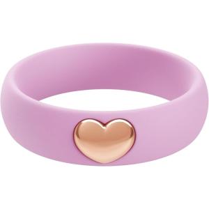 imageThunderFit Silicone Rings for Women Silicone Wedding Band with 14K Gold Plated Heart Charm 55 mm Wide 2mm ThickPink Lavender  Rose Gold