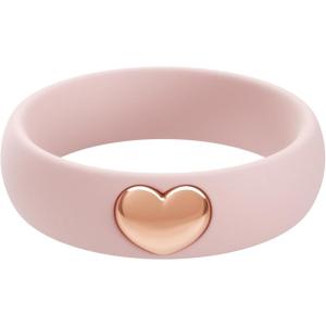 imageThunderFit Silicone Rings for Women Silicone Wedding Band with 14K Gold Plated Heart Charm 55 mm Wide 2mm ThickSepia Rose  Rose Gold