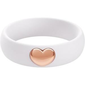 imageThunderFit Silicone Rings for Women Silicone Wedding Band with 14K Gold Plated Heart Charm 55 mm Wide 2mm ThickWhite  Rose Gold