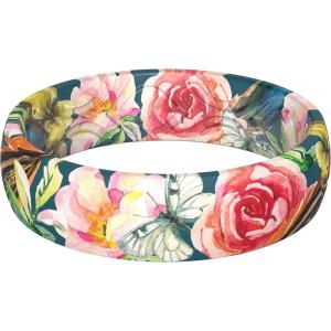 imageThunderFit Silicone Wedding Bands for Women Breathable Printed Design Rubber Engagement Rings 55mm Wide 18mm Thick  1 PackPack I Boho Flowers