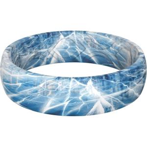 imageThunderFit Silicone Wedding Bands for Women Breathable Printed Design Rubber Engagement Rings 55mm Wide 18mm Thick  1 PackPack R Blue Ice