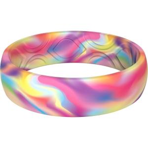 imageThunderFit Silicone Wedding Bands for Women Breathable Printed Design Rubber Engagement Rings 55mm Wide 18mm Thick  1 PackPack V Holographic Rainbow