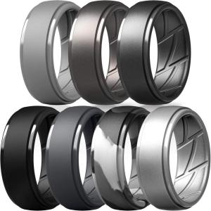 imageThunderFit Mens Silicone Rings 10mm Wide 25mm Thick Rubber Bands Breathable Variety Multipack 110Pack C Charcoal Black  Iron Grey  Silver Grey  Brass Grey  Grey Camo  Metallic Platinum  Concrete Grey