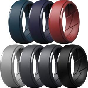 imageThunderFit Mens Silicone Rings 10mm Wide 25mm Thick Rubber Bands Breathable Variety Multipack 110Pack E Charcoal Black  Iron Grey  Concrete Grey  Navy Blue  Midnight Blue  Chili Red  Dark Grey