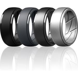 imageThunderFit Mens Silicone Rings 10mm Wide 25mm Thick Rubber Bands Breathable Variety Multipack 110Pack G Charcoal Black  Iron Grey  Metallic Grey  Grey Silver