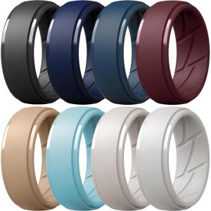 imageThunderFit Mens Silicone Rings 10mm Wide 25mm Thick Rubber Bands Breathable Variety Multipack 110Pack L Very Dark Grey  Sky Blue C  Blanc de Blanc  Warm Grey 2C  Dark Blue A  Key Largo  Chocolate Truffle  Pale Taupe