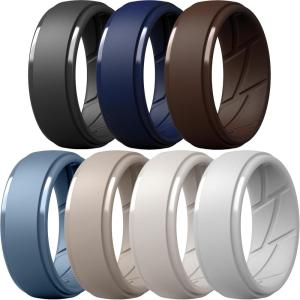 imageThunderFit Mens Silicone Rings 10mm Wide 25mm Thick Rubber Bands Breathable Variety Multipack 110Pack R Very Dark Grey  Dark Blue A  Shadow Blue C  White  Warm Grey 2C  Doeskin  Brown C