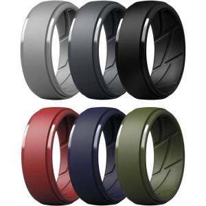 imageThunderFit Mens Silicone Rings 10mm Wide 25mm Thick Rubber Bands Breathable Variety Multipack 110Pack T Charcoal Black  Iron Grey  Olive Green  Concrete Grey  Chili Red  Navy Blue