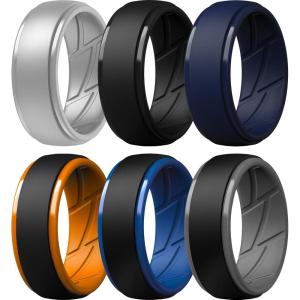 imageThunderFit Mens Silicone Rings 10mm Wide 25mm Thick Rubber Bands Breathable Variety Multipack 110Pack U Charcoal Black  Charcoal BlackIron Grey  Silver Grey  Navy Blue  Charcoal BlackSunset Orange  Charcoal BlackOcean Blue