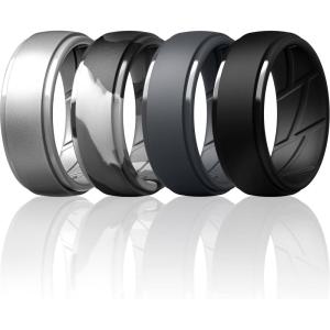 imageThunderFit Mens Silicone Rings 10mm Wide 25mm Thick Rubber Bands Breathable Variety Multipack 110Pack V Charcoal Black  Iron Grey  Grey Silver  Grey Camo
