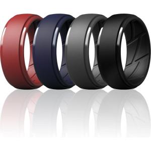 imageThunderFit Mens Silicone Rings 10mm Wide 25mm Thick Rubber Bands Breathable Variety Multipack 110Pack Y Charcoal Black  Iron Grey  Chili Red  Navy Blue