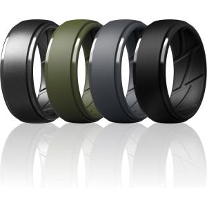 imageThunderFit Mens Silicone Rings 10mm Wide 25mm Thick Rubber Bands Breathable Variety Multipack 110Pack ZC Charcoal Black  Iron Grey  Metallic Grey  Olive Green