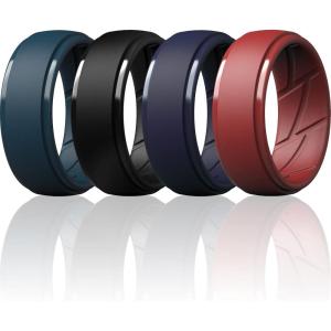 imageThunderFit Mens Silicone Rings 10mm Wide 25mm Thick Rubber Bands Breathable Variety Multipack 110Pack ZE Charcoal Black  Midnight Blue  Chili Red  Navy Blue