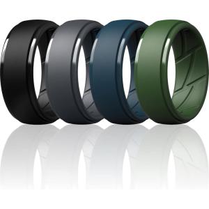 imageThunderFit Mens Silicone Rings 10mm Wide 25mm Thick Rubber Bands Breathable Variety Multipack 110Pack ZH Charcoal Black  Iron Grey  Midnight Blue  Olive Green