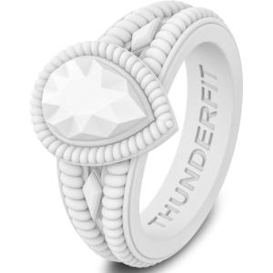 imageThunderFit Silicone Rings for Women Pear Rubber Engagement Wedding Bands 135mm Wide 55mm Thick  123 Variety MultipackPack I White