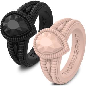 imageThunderFit Silicone Rings for Women Pear Rubber Engagement Wedding Bands 135mm Wide 55mm Thick  123 Variety MultipackPack M Black  Starlight