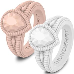 imageThunderFit Silicone Rings for Women Pear Rubber Engagement Wedding Bands 135mm Wide 55mm Thick  123 Variety MultipackPack N White  Starlight