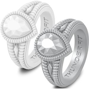 imageThunderFit Silicone Rings for Women Pear Rubber Engagement Wedding Bands 135mm Wide 55mm Thick  123 Variety MultipackPack O White  Silver