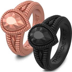 imageThunderFit Silicone Rings for Women Pear Rubber Engagement Wedding Bands 135mm Wide 55mm Thick  123 Variety MultipackPack P Rose Gold  Black
