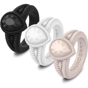 imageThunderFit Silicone Rings for Women Pear Rubber Engagement Wedding Bands 135mm Wide 55mm Thick  123 Variety MultipackPack Q Black  White   Moonlight