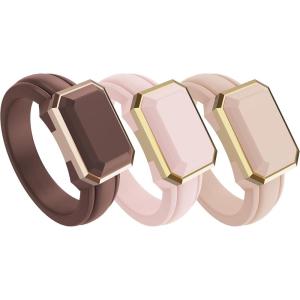 imageThunderFit Trinity Stone Silicone Rings for Her  Faux Gemstone Rubber Wedding Engagement Bands for Womens Variety Multipacks 13Pack C Smoke Violet Silicone  Rose Gold Metal  Sepia Rose SIlicone  Yellow Gold Metal  Starlight Silicone  Yellow Gold Metal