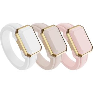 imageThunderFit Trinity Stone Silicone Rings for Her  Faux Gemstone Rubber Wedding Engagement Bands for Womens Variety Multipacks 13Pack I White Silicone  Yellow Gold Metal  Moonlight Silicone  Yellow Gold Metal  Sepia Rose Silicone  Yellow Gold Metal