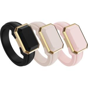 imageThunderFit Trinity Stone Silicone Rings for Her  Faux Gemstone Rubber Wedding Engagement Bands for Womens Variety Multipacks 13Pack J Black Silicone  Yellow Gold Metal  Moonlight Silicone  Yellow Gold Metal  Sepia Rose Silicone  YellowGold Metal