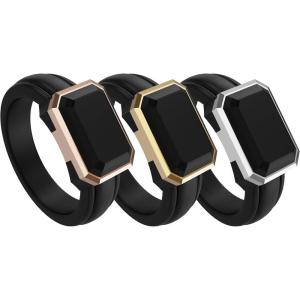 imageThunderFit Trinity Stone Silicone Rings for Her  Faux Gemstone Rubber Wedding Engagement Bands for Womens Variety Multipacks 13Pack L Black Silicone  Rose Gold Metal  Black Silicone  Yellow Gold Metal  Black Silicone  White Gold Metal