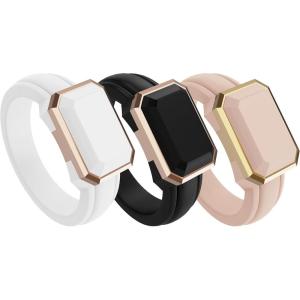 imageThunderFit Trinity Stone Silicone Rings for Her  Faux Gemstone Rubber Wedding Engagement Bands for Womens Variety Multipacks 13Pack M Black Silicone  Rose Gold Metal  White Silicone  Rose Gold Metal  Starlight Silicone  Yellow Gold Metal