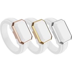 imageThunderFit Trinity Stone Silicone Rings for Her  Faux Gemstone Rubber Wedding Engagement Bands for Womens Variety Multipacks 13Pack O White Silicone  Rose Gold Metal  White Silicone  Yellow Gold Metal  White Silicone  White Gold Metal