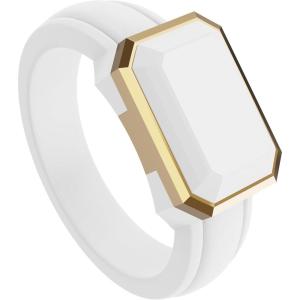 imageThunderFit Trinity Stone Silicone Rings for Her  Faux Gemstone Rubber Wedding Engagement Bands for Womens Variety Multipacks 13Pack U White Silicone  Yellow Gold Metal