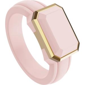imageThunderFit Trinity Stone Silicone Rings for Her  Faux Gemstone Rubber Wedding Engagement Bands for Womens Variety Multipacks 13Pack ZG Sepia Rose SIlicone  Yellow Gold Metal