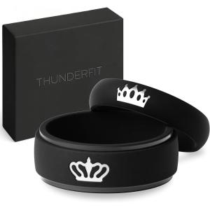 imageThunderFit Silicone Rings for Him and Her Wedding Bands for Couples with Crown and KingQueen Engraving 2Pack Couples Rubber Engagement Bands with Gift Box9510 W  758 M