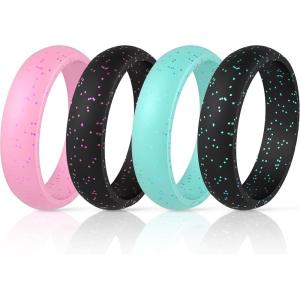 imageThunderFit Silicone Wedding Bands for Women Dome Unique Anniversary Rings 55mm Wide 2mm Thick  1234567812 Variety MultipackPack B Black Teal Glitter  Teal Glitter  Pink Glitter  Black with Pink Glitter
